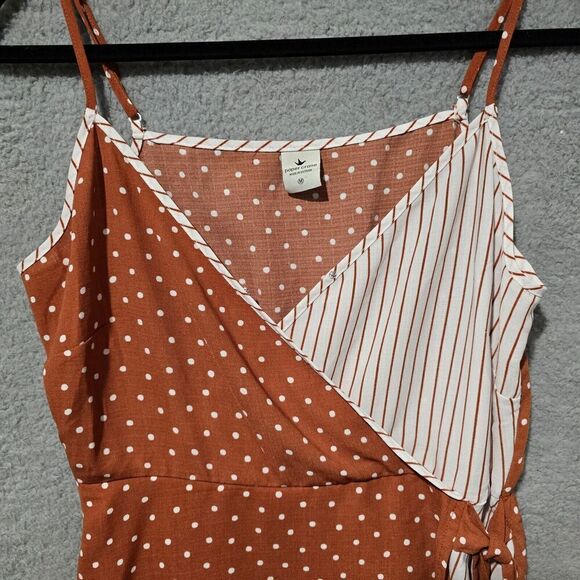 Paper Crane Tank Top M Brown White Polka Dot Milkmaid Dainty Coquette Side Tie - Picture 2 of 10